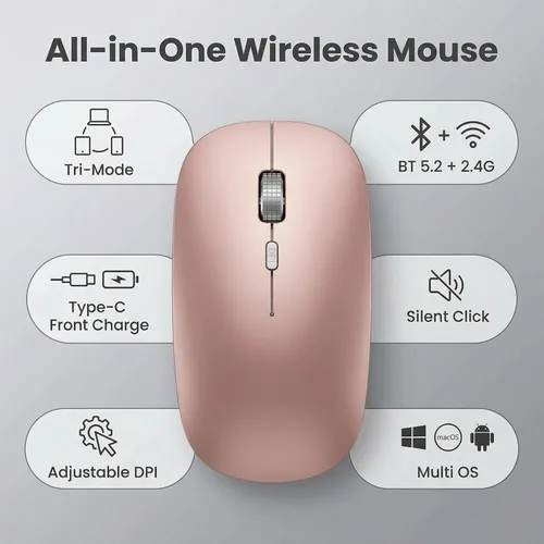 Vista 9 de SABLUTE Ratón para MacBook Wireless Bluetooth Ratones Portátil Mac iPad Oro rosa