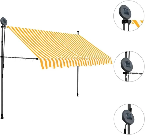 Vista 3 de vidaXL Toldo retráctil, toldo retráctil manual para patio al aire libre, toldo de refugio de sombra con LED para jardín, patio, balcón, 98.4 Naranja