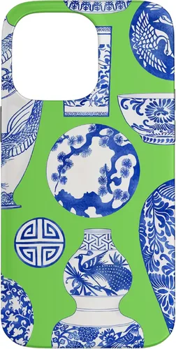 Vista 21 de Blue Willow Chinoiserie Pagoda Ginger Jar Preppy Blue Green Case para iPhone 16