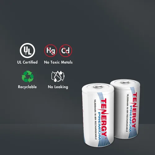 Vista 5 de Tenergy Combo: 4 baterías recargables de tamaño D premium de alta capacidad 10000mAh NiMH - Certificado UL