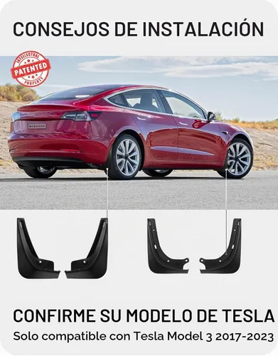 Vista 2 de BASENOR 2017-2023 Tesla Model 3 solapas de barro protectores contra salpicaduras guardabarros (diseño patentado) sin perforación sin cinta