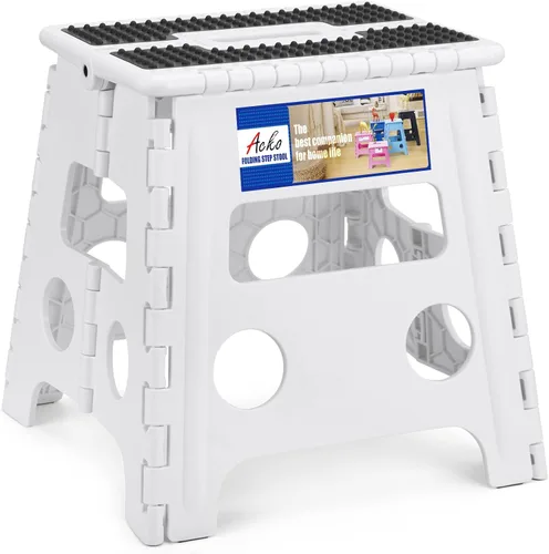 Vista 45 de ACKO Taburete plegable de 13 pulgadas, soporta 300 libras para adultos y Bicolor Verde