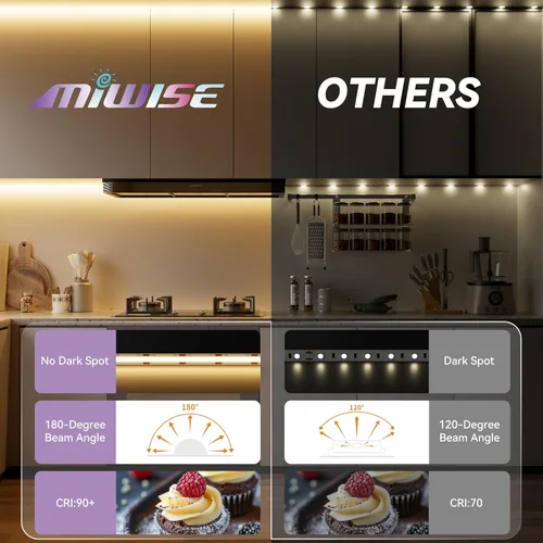 Vista 2 de MIWISE Tira de luz LED COB 20 pies/6.1m, CRI 90+ Luz blanca cálida 2700K Alta luminosidad súper brillante Flexible DC24V Tira de luz LED
