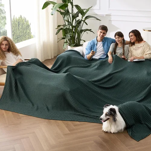 Vista 45 de Bedsure - Manta XL de punto gofre de algodón refrescante - Manta ligera y transpirable de rayón derivado de bambú para personas que se acaloran al