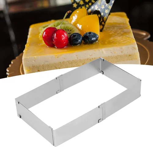 Vista 2 de BORDSTRACT Molde cuadrado ajustable para tartas, rectángulo de acero inoxidable, cortador de estaño para mousse tiramisú (grande (16 ~ 11.0 in)