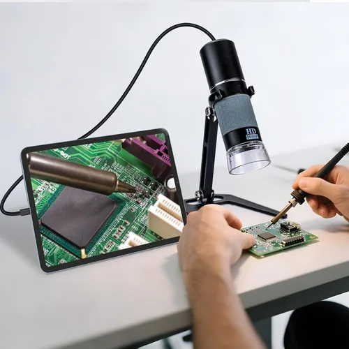 Vista 3 de Microscopio USB 1080P con soporte de metal, cámara de microscopio digital de mano 50X-1000X compatible con iPhone/Android/Windows/Mac
