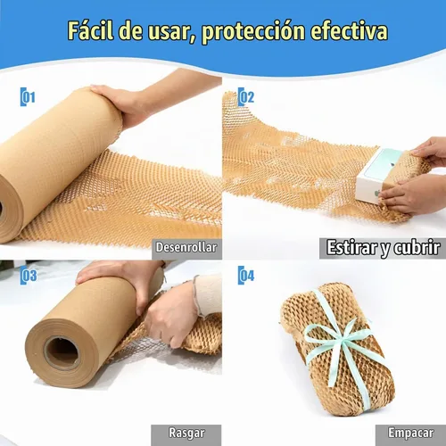 Vista 5 de Rollo de papel de embalaje de panal de abeja de 12 pulgadas x 295 pies con calcomanías frágiles, envoltura acolchada biodegradable para mudanza