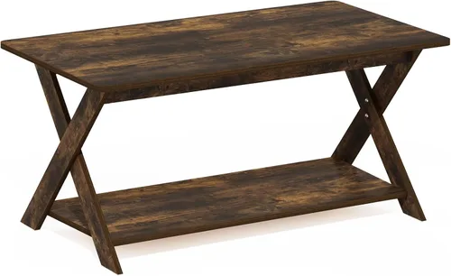 Vista 5 de Furinno – Mesa de café moderna y simplista, mesa de café rectangular moderna con patas en X, mesa auxiliar entrelazada, para sala de estar, Pino