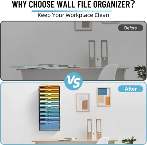 Vista 6 de SUPEASY Organizador de archivos de pared colgante de 10 niveles con ganchos Negro