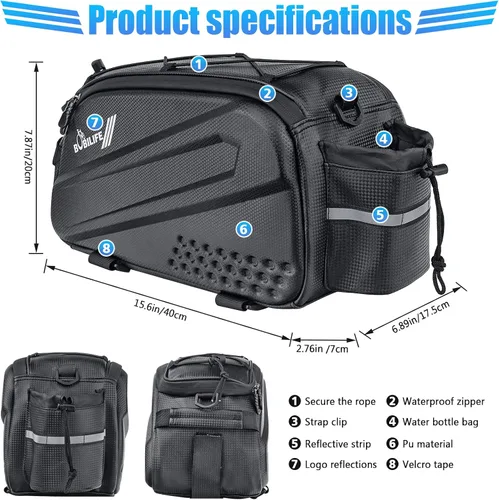 Vista 4 de Bolsa de transporte para maletero de bicicleta, impermeable, para viajes, expedición, bolsa de transporte para casco de carga con soporte