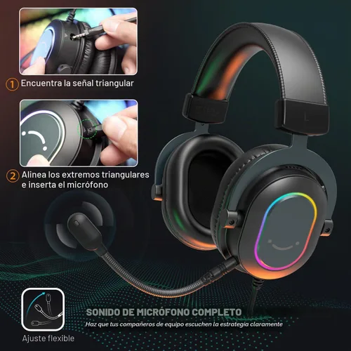 Vista 4 de FIFINE AmpliGame H6 Auriculares USB con cable para juegos con RGB dinámico Negro