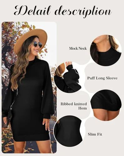 Vista 6 de GRECERELLE Mini vestido de suéter ajustado de manga larga con cuello alto falso para mujer