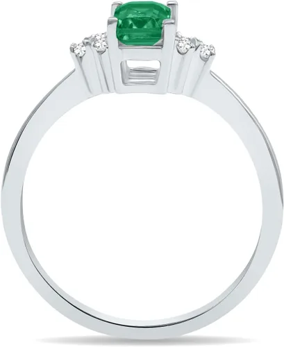 Vista 2 de SZUL Anillo de piedras preciosas y diamantes en oro blanco de 10 quilates (disponible en esmeralda, zafiro, topacio azul, amatista y más)