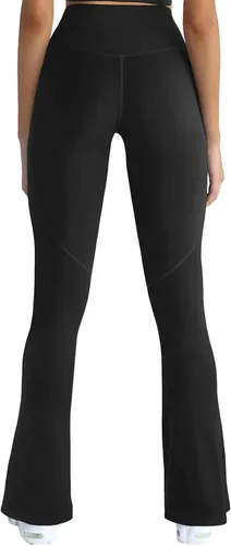 Vista 3 de Aurgelmir Pantalones de yoga para mujer, de forro polar, cintura alta, pierna ancha, pantalones acampanados con bolsillos
