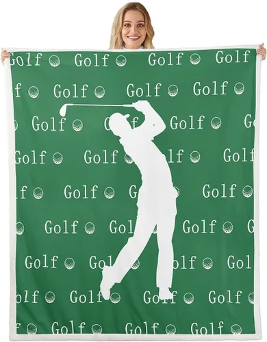 Vista 21 de Golf Fleece Blanket,Vintage Sports Game Golf Club Player Silhouette Bed Blanket for Adults Teens,Rustic Lake House Boating Beige Black Room