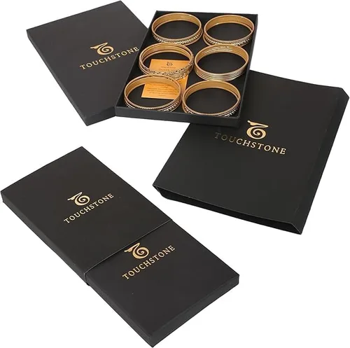 Vista 6 de Touchstone - Pulseras de metal indio para mujer, de aleación de oro, colección de 2 docenas de pulseras Bollywood, para mujer, apilable, anchas
