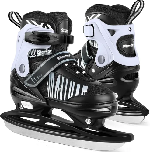 Vista 13 de Patines de hielo ajustables para niños y niñas, patines de hockey sobre hielo para principiantes de 4 a 12 años, zapatos de patinaje sobre hielo