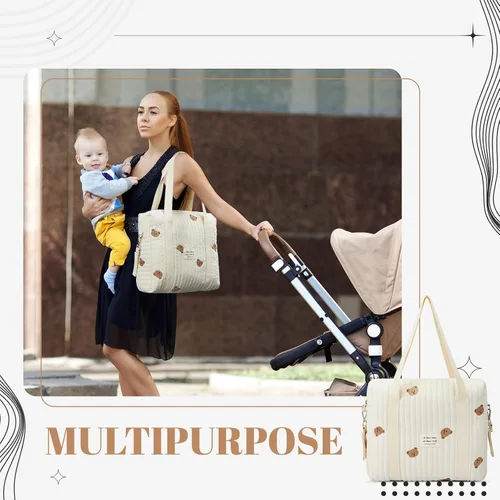 Vista 2 de Paterr Juego de 2 bolsas de pañales acolchadas de algodón multifuncional, bolsa de hospital de maternidad, bolsa de viaje para mujeres, enfermeras