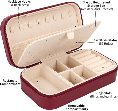 Vista 2 de DesignSter Joyero de viaje, estuche portátil de piel sintética, pequeñas cajas de joyería para regalos, organizador de joyas de viaje para mujeres