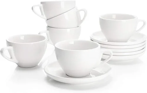 Vista 8 de Sweese Tazas de espresso de 2 onzas con platillos, juego de 6 tazas de espresso de porcelana, colores surtidos