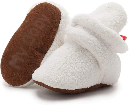 Vista 135 de Botines de forro polar para bebés, niños y niñas, pantuflas antideslizantes con agarre suave, zapatos de calcetín para recién nacidos, cuna