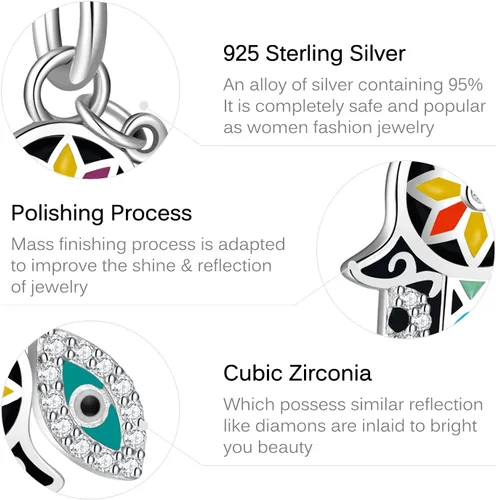 Vista 5 de AIEGNOS Abalorios de plata de ley 925 para pulsera y joyería de la suerte, abalorios de Hamsa de Fátima, abalorios europeos compatibles con el mal