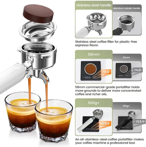 Vista 6 de Gevi - Máquina de café expreso de 20 barras con portafiltro de 2.283 in 3-Blanco