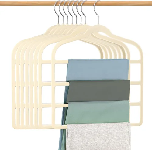 Vista 9 de Perchas de terciopelo que ahorran espacio antideslizante para pantalones de terciopelo perchas de múltiples capas Paquete de 4 perchas de ropa