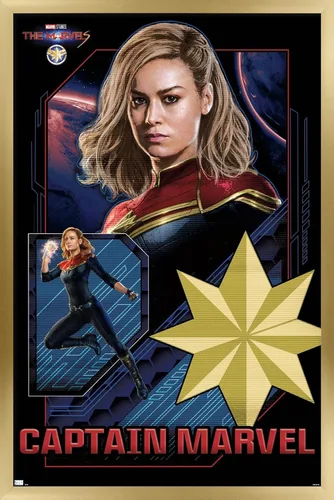 Vista 15 de Trends International Marvel The Marvels - Póster de pared de Capitán Marvel, 14.72 x 22.37 pulgadas, versión enmarcada de madera de granero