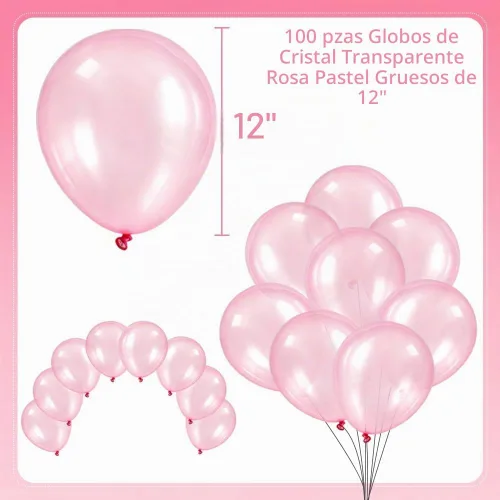 Vista 2 de Globos transparentes pastel de 12 pulgadas, 100 unidades, color rosa grueso
