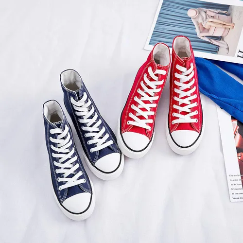 Vista 4 de Tenis de lona de caña alta con cordones para mujer, estilo informal, ideales para caminar