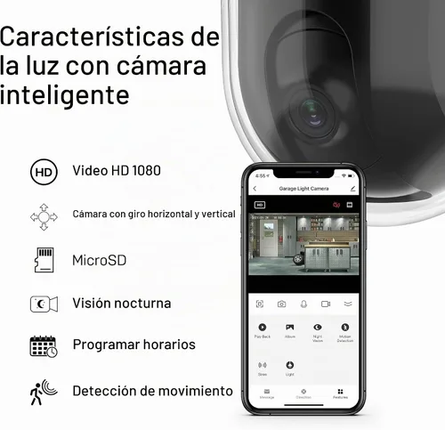 Vista 4 de Feit Electric Luz LED de techo de garaje con cámara, luz de garaje de seguridad inteligente WiFi 2.4GHz, base E26 atornillada, sensor de movimiento