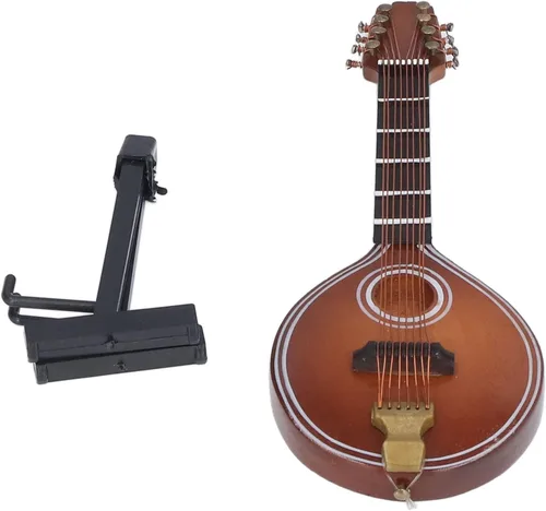 Vista 8 de Modelo de mandolina de madera en miniatura, mini mandolina de madera, accesorios para casa de muñecas, instrumentos musicales, pequeños adornos