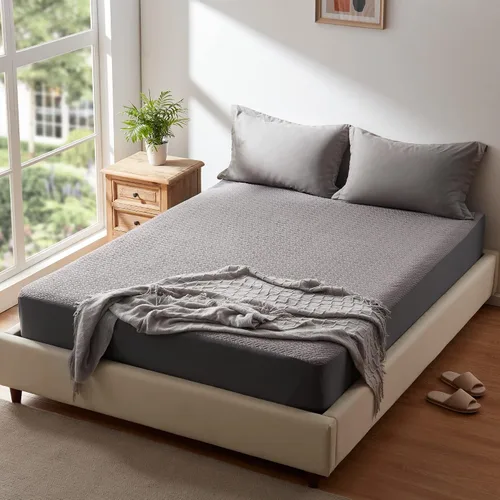 Vista 6 de Hanherry - Protector de colchón 100 % impermeable tamaño individual, color gris, funda de colchón de bambú 3D de tela de aire refrescante, suave