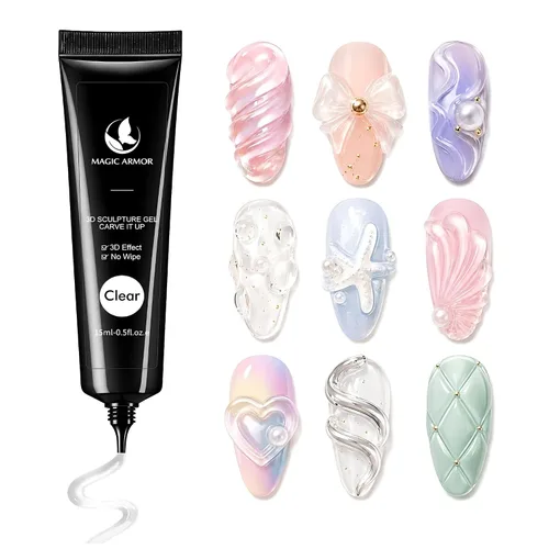 Vista 10 de Kit de gel de uñas 3D de 15g (0.53 onzas) y polvo cromado, gel esculpidor pegamento de arte de uñas para diseños artísticos DIY tallado moldeado Gel