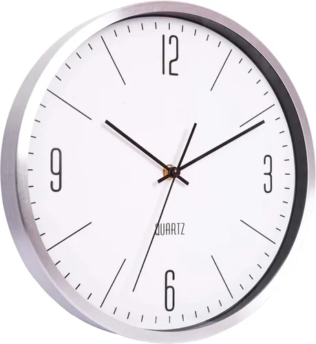 Vista 2 de Reloj de pared de metal de 12 pulgadas, silencioso, sin tictac, decorativo, moderno, analógico, de cuarzo, funciona con pilas, para dormitorio, sala
