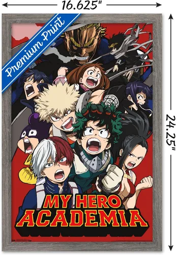 Vista 3 de My Hero Academia - Póster de pared Key Art 2, 22.4 pulgadas de largo x 14.7 pulgadas, versión enmarcada en madera de granero