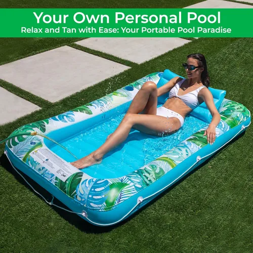 Vista 8 de JAMBO Flotador inflable para tumbona de piscina, 70 x 47 pulgadas, flotador de piscina con almohada, balsa de salón de agua, flotador de piscina