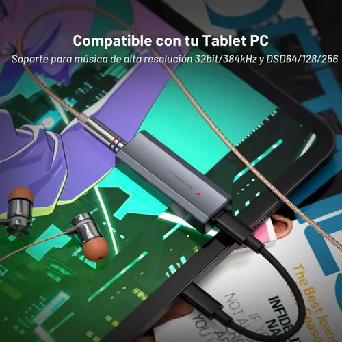 Vista 6 de Fosi Audio DS2 USB C a AUX Amplificador de auriculares DAC Dongle 0.138 in Jack Audio Amplificador portátil de doble salida DSD256 0.173 in