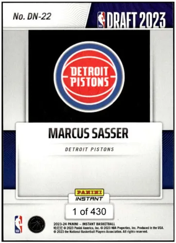 Vista 2 de MARCUS SASSER RC 2023-24 Panini Instant Draft Night ROOKIE /430#DN22 Pistons NM+-MT+ NBA Basketball
