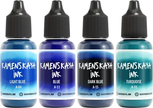 Vista 13 de Juego de tinta de alcohol Kamenskaya #10: Combinación de colores combinados de tintas de alcohol, 4 piezas. 0.51 fl oz (15 ml) cada una