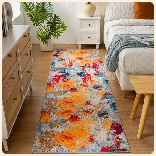 Vista 67 de Istana Alfombra larga antideslizante de 2.5 x 8 para el hogar, para pasillo y cocina, lavable, sedosa y suave al tacto, elegante, color azul y marfil