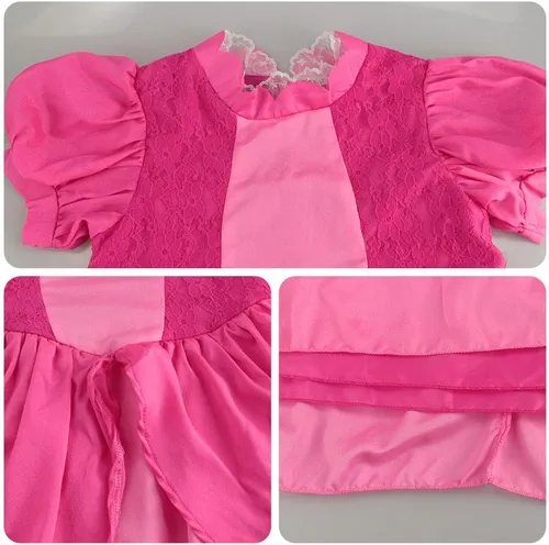Vista 5 de Disfraz de princesa melocotón para mujer, vestido de princesa melocotón con aretes de corona
