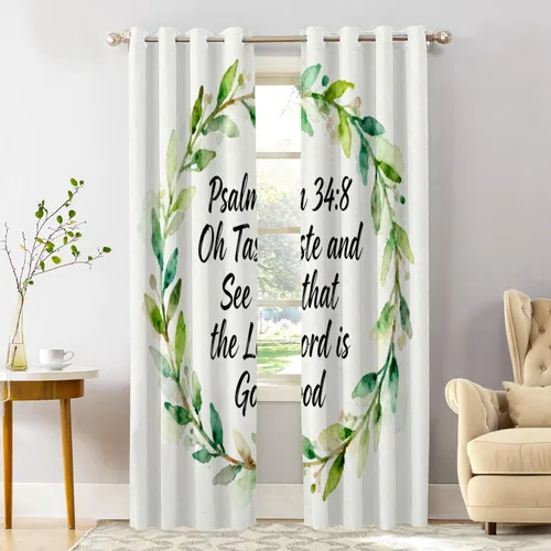 Vista 14 de Shrahala Cortinas blancas S inspiradoras para ventanas de cocina, cortinas negras con palabras cristianas para cafetería, cortinas opacas