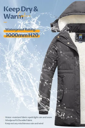 Vista 4 de CREATMO US Abrigo de invierno de sherpa grueso para mujer, chaqueta de nieve cálida con capucha extraíble