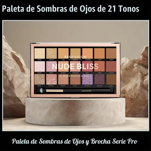 Vista 4 de Profusion Cosmetics Nude Bliss - Paleta de sombra de ojos de 21 sombras y pincel Pro Series, da rienda suelta a la creatividad y consigue glamour