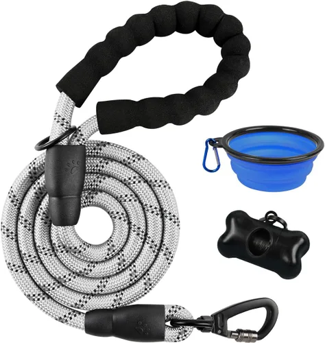 Vista 22 de BARKBAY - Correas para perros grandes, resistentes, de 4/5/6 pies, con cómoda asa acolchada y hilos altamente reflectantes para perros medianos