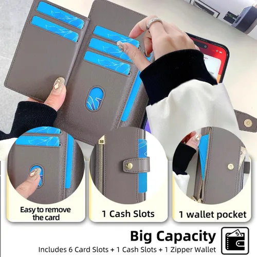Vista 3 de Funda compatible con Itel Vision 1, compatible con Itel Vision 1, funda para teléfono [6 ranuras para tarjetas + 1 clip para dinero + 1 cartera]