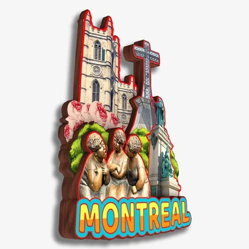 Vista 2 de Montreal - Imán para nevera de Canadá, colección de madera, madera 3D, hecho a mano, recuerdos de ciudad, imán para nevera, decoración del hogar