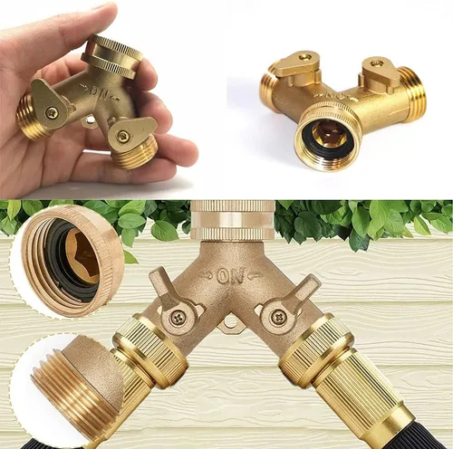 Vista 6 de Válvula de cierre de latón de 2 vías tipo Y de 3/4 pulgadas con anillo de goma para manguera de jardín, conector de tubería de agua